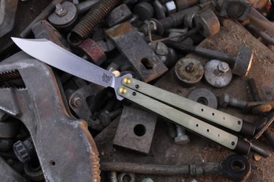 Benchmade Necron 4.6&quot; Balisong Butterfly / Jade G-10 &amp; Adjustable Tungsten Weights / Stonewashed S30V ( Pre Owned )