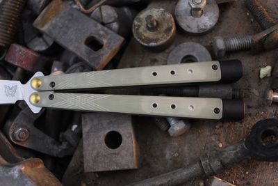Benchmade Necron 4.6&quot; Balisong Butterfly / Jade G-10 &amp; Adjustable Tungsten Weights / Stonewashed S30V ( Pre Owned )