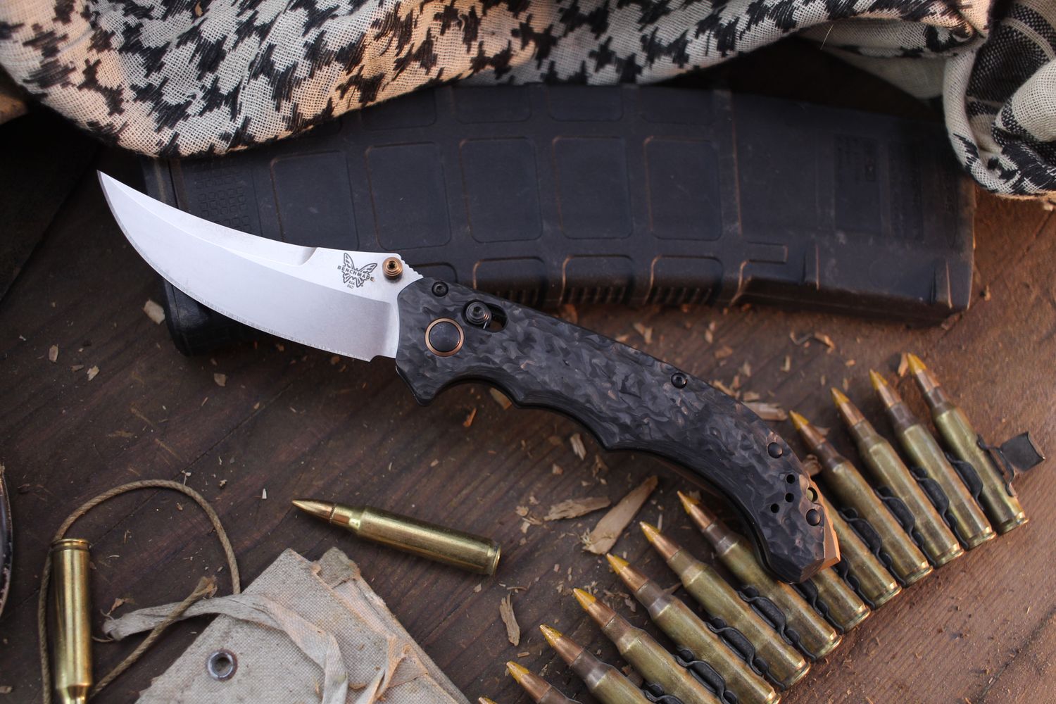 Benchmade Mini Bedlam 3.5&quot; AXIS Lock Folder / Marbled Carbon Fiber / Satin CPM-S90V ( Pre Owned )