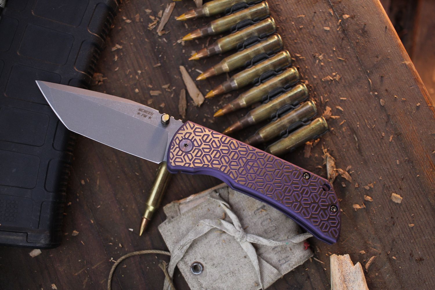 Mcnees Custom EK Exclusive Mac 2 3.5&quot; Framelock Folder / EEE! Milled &amp; Anodized Titanium / Stonewashed Magnacut ( Pre Own