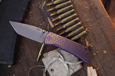 Mcnees Custom EK Exclusive Mac 2 3.5&quot; Framelock Folder / EEE! Milled &amp; Anodized Titanium / Stonewashed Magnacut ( Pre Own