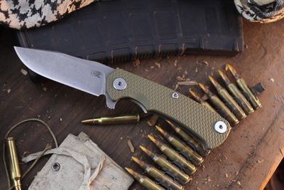 Hinderer Project X 3.66&quot; Clip Point Framelock Flipper / OD Green G-10 &amp; Working Finish Ti / Working Finish S45VN ( Pre Owned )