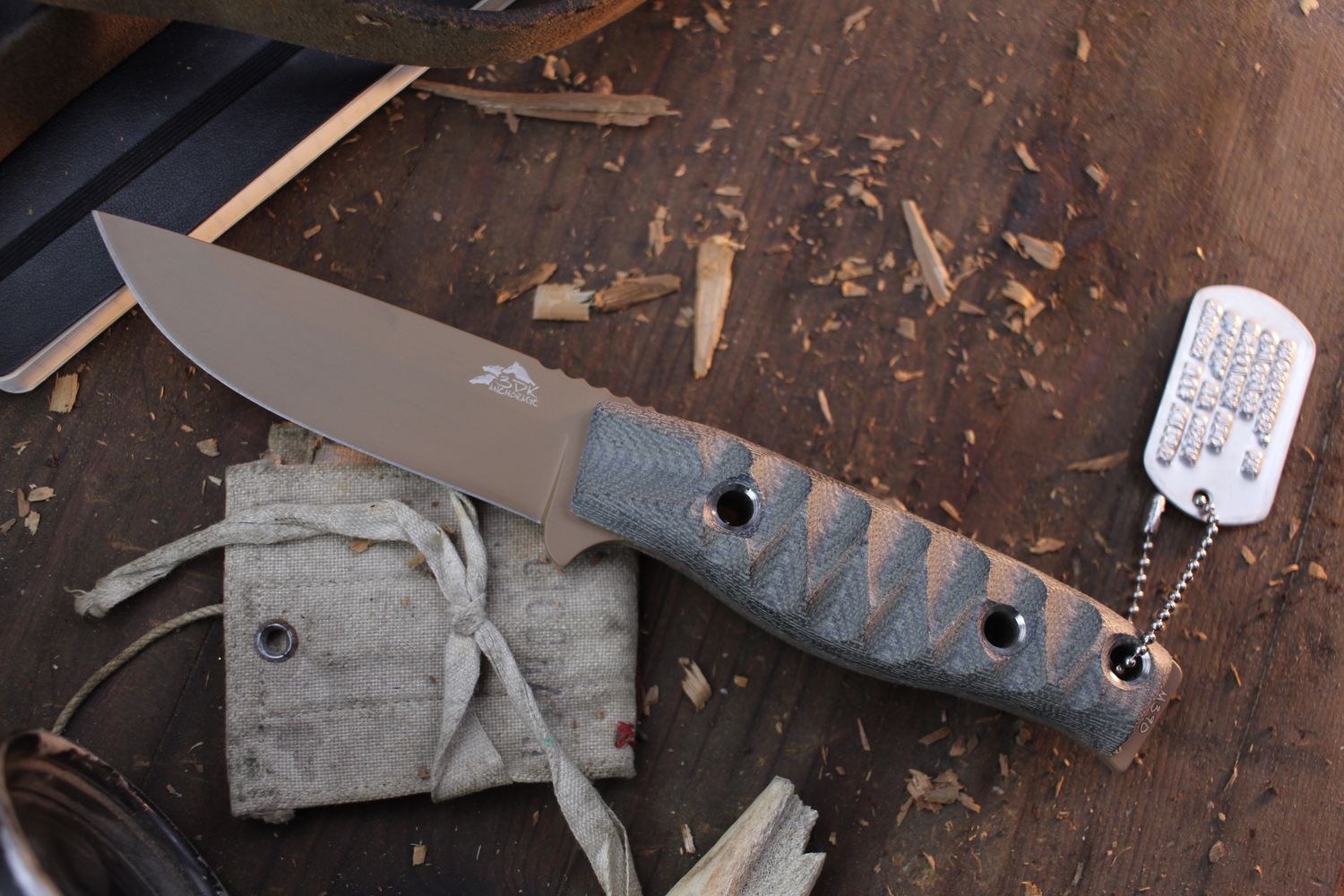 3DK MAK 4&quot; Fixed Drop Point, Desert Tan Cerakote K110 Blade / Black Micarta handle