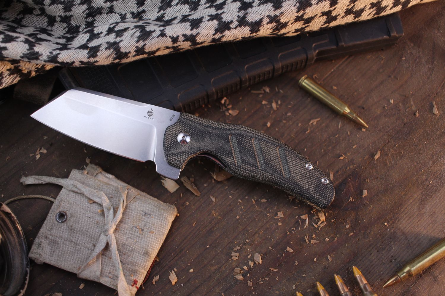 Kizer Cutlery Sheepdog 3.33&quot; Linerlock Flipper / Black Milled Micarta / Stonewashed CTS-BD1N ( Pre Owned )