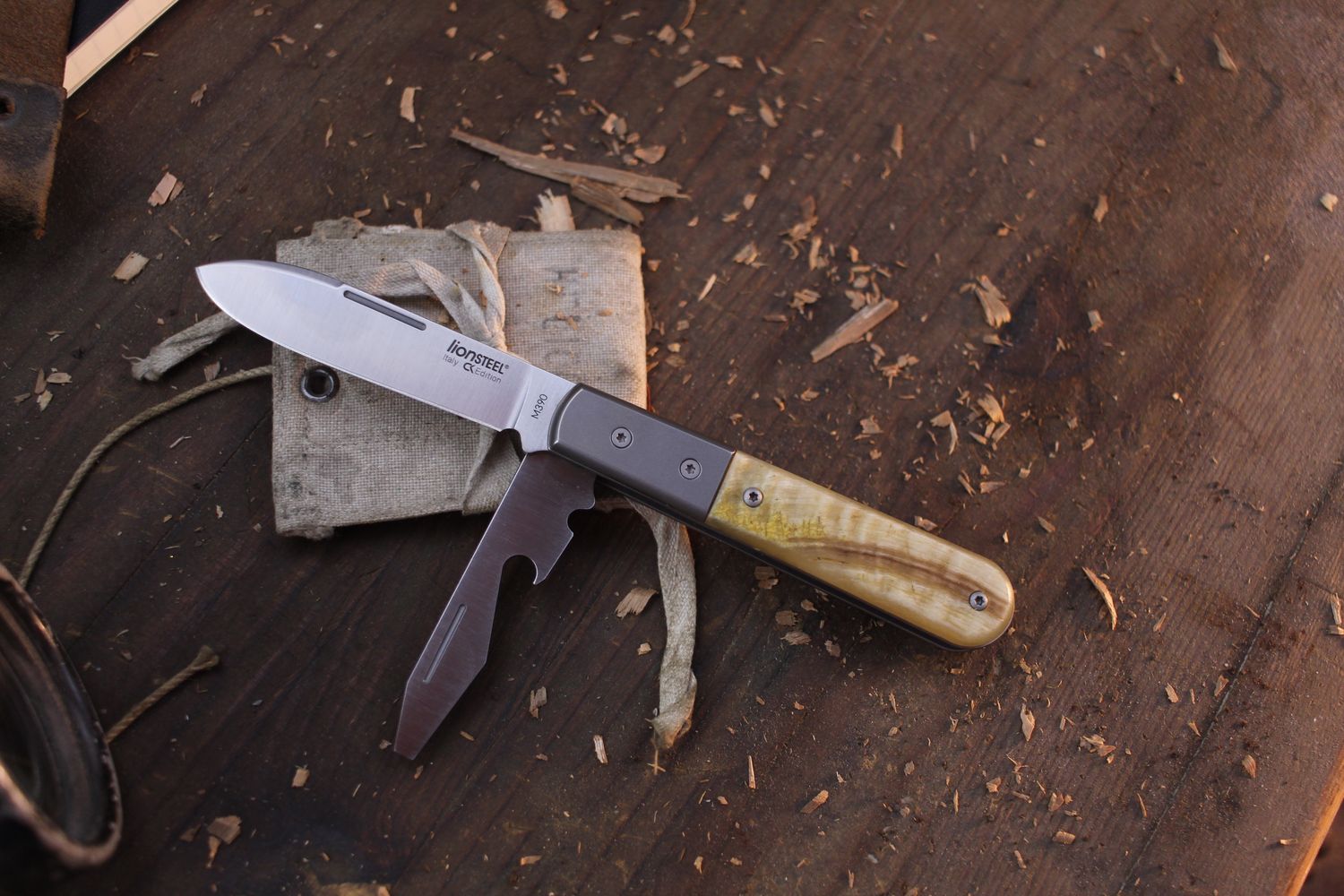 LionSTEEL Barlow 2 Blade 3.75&quot; Closed Slipjoint Folder / Rams Horn / Satin M390 ( Pre Owned )