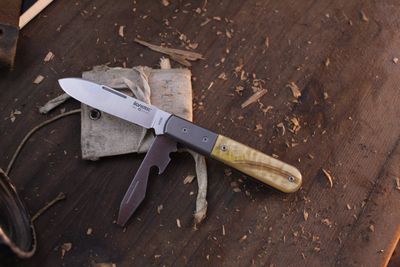 LionSTEEL Barlow 2 Blade 3.75&quot; Closed Slipjoint Folder / Rams Horn / Satin M390 ( Pre Owned )