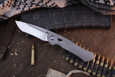 Ketuo Illusion 3.5&quot; Framelock Front Flipper / Stonewashed Titanium / Satin M390 ( Pre Owned )