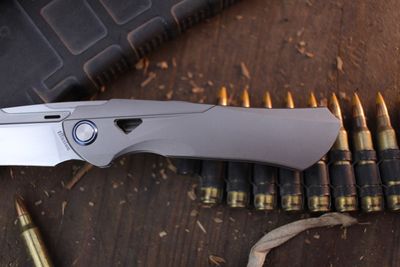 Ketuo Illusion 3.5" Framelock Front Flipper / Stonewashed Titanium / Satin M390 ( Pre Owned )