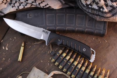 SOG Pillar 5&quot; Fixed Blade / Black Micarta / Stonewashed S35VN ( Pre Owned )