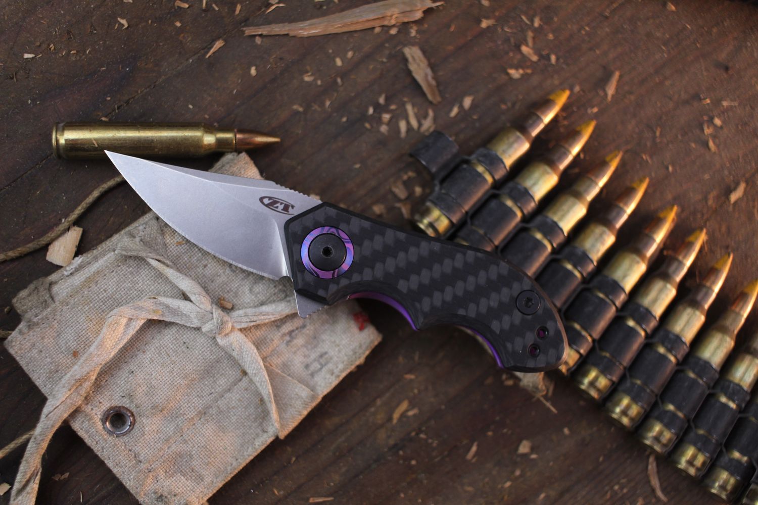 Zero Tolerance 0022 1.8&quot; Framelock Flipper / Carbon Fiber &amp; Purple Flower Anodized Titanium / Stonewashed 20CV ( Pre Owned )