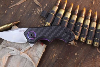 Zero Tolerance 0022 1.8" Framelock Flipper / Carbon Fiber &amp; Purple Flower Anodized Titanium / Stonewashed 20CV ( Pre Owned )