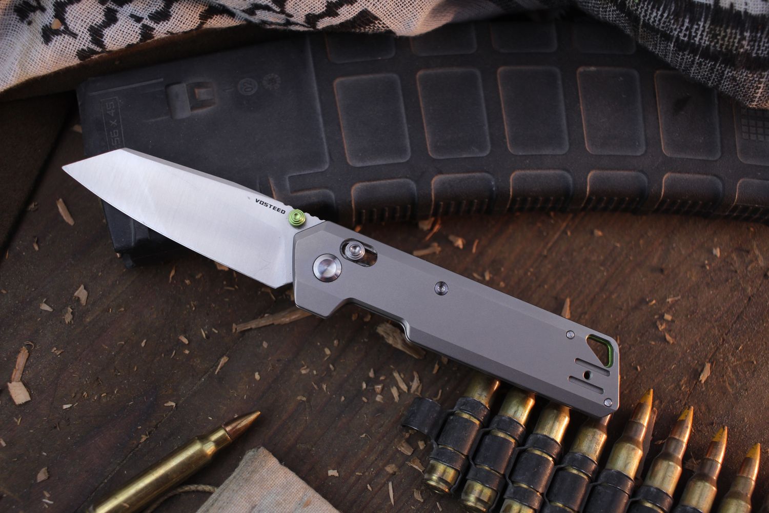 Vosteed Parallel 3&quot; Barlock Folder / Stonewashed Titanium / Satin 154CM ( Pre Owned )