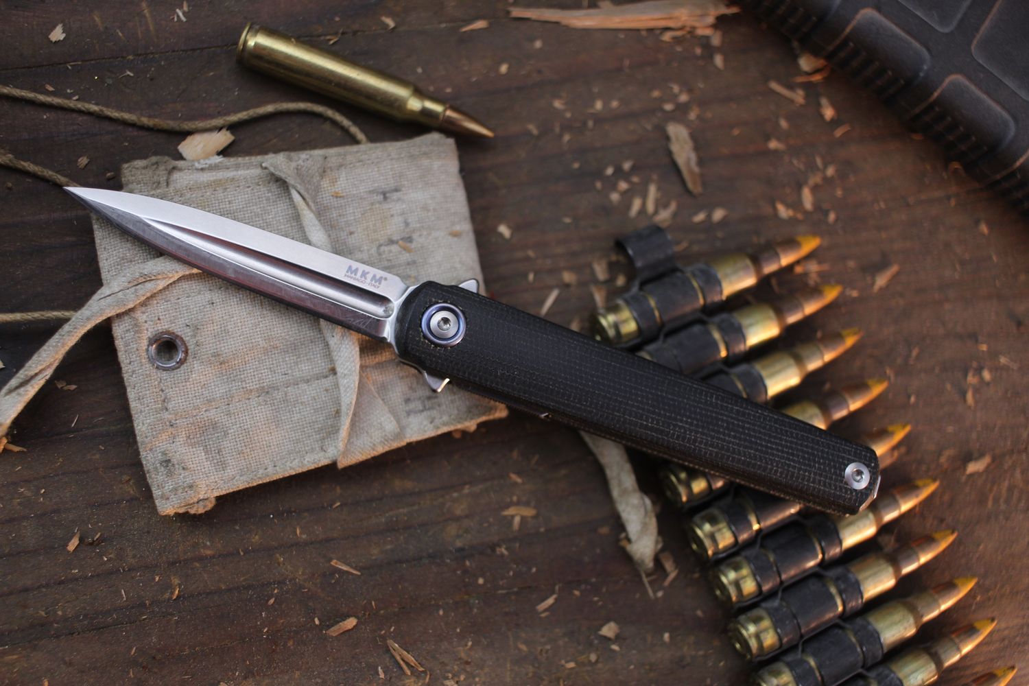 MKM Flame Light 2.8&quot; Linerlock Flipper / Black Micarta / Satin M390 ( Pre Owned )