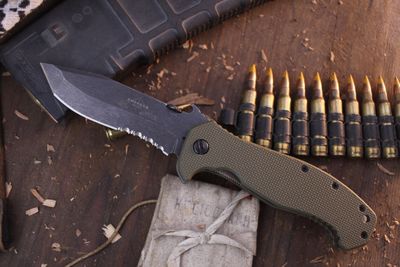 Emerson CQC-15 TF 3.9&quot; Linerlock Wave Hook Folder / OD Green G-10 / Thunderstorm Partially Serrated 154CM ( Pre Owned )