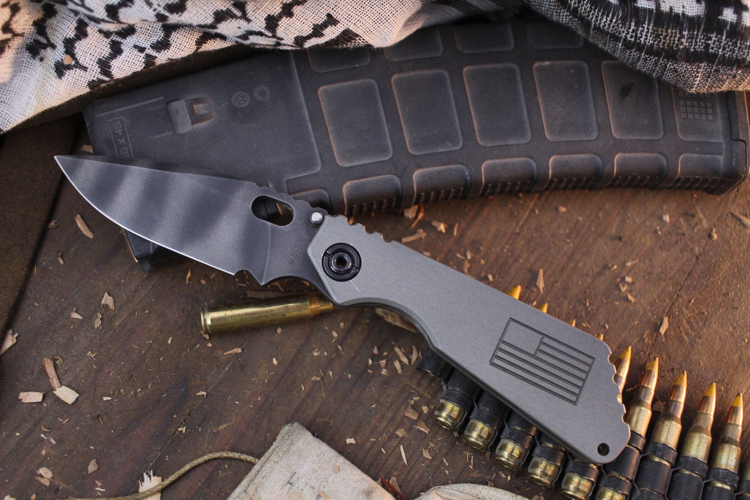 Strider Knives SNG Fatty 3.5&quot; Framelock Folder / Flag Machined Titanium / Tiger Stripe 20CV ( Pre Owned )