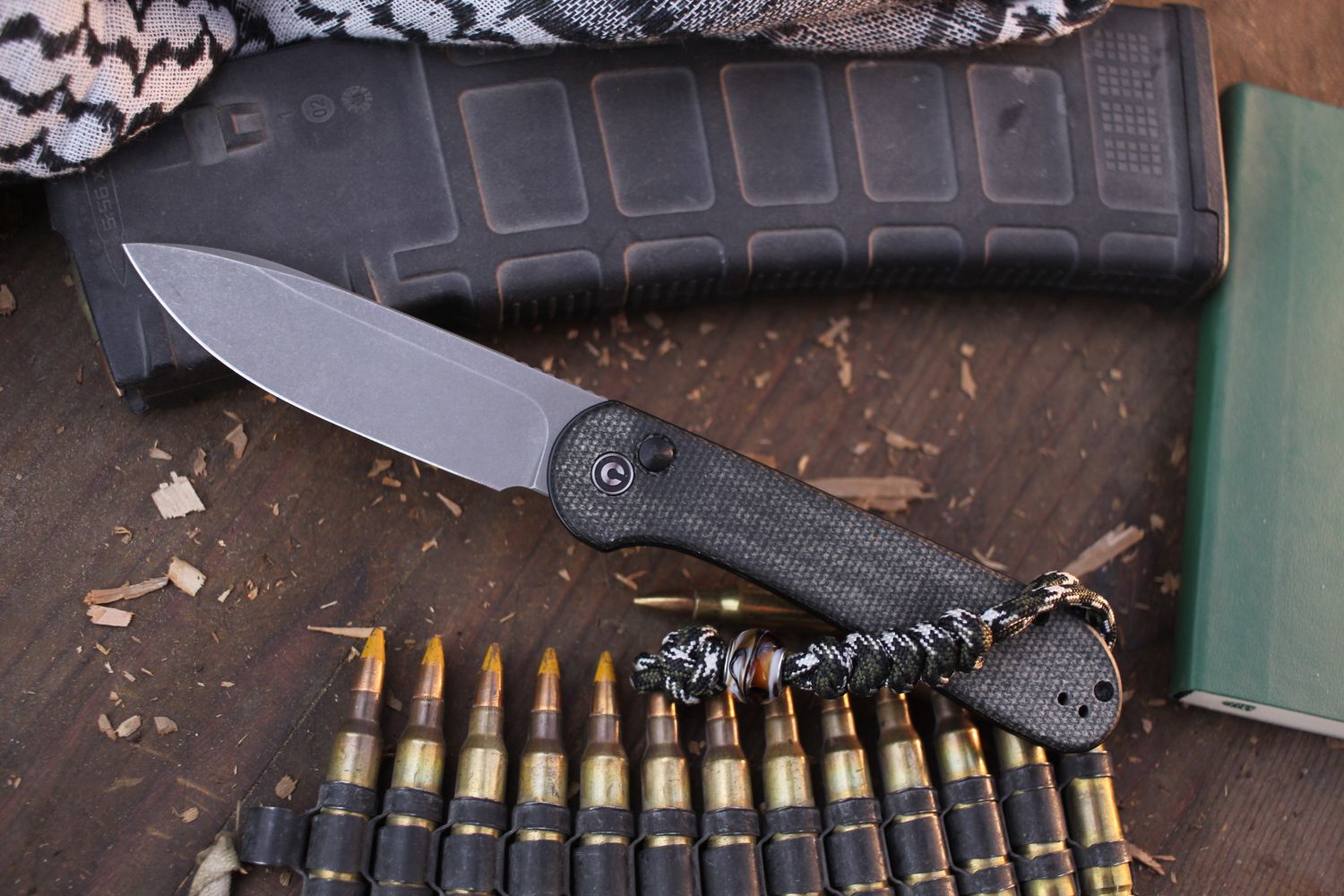 CIVIVI Elementum 3.5&quot; Button Lock Folder / Dark Green Micarta / Stonewashed Sandvik 14C28N ( Pre Owned )