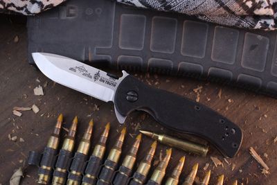 Emerson Mini Sheepdog SF 3&quot; Linerlock Wave Hook Flipper / Black G-10 / Stonewashed Spearpoint 154CM ( Pre Owned )