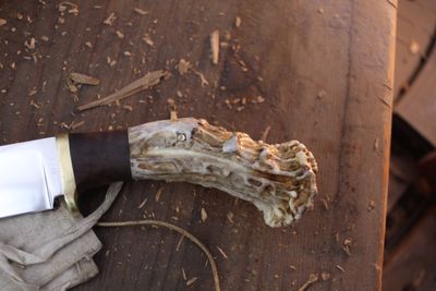 David Reed Groß Jager Messer 4.25" Fixed Blade / Elk Antler &amp; Walnut With  Brass Single guard / Satin Drop Point D2