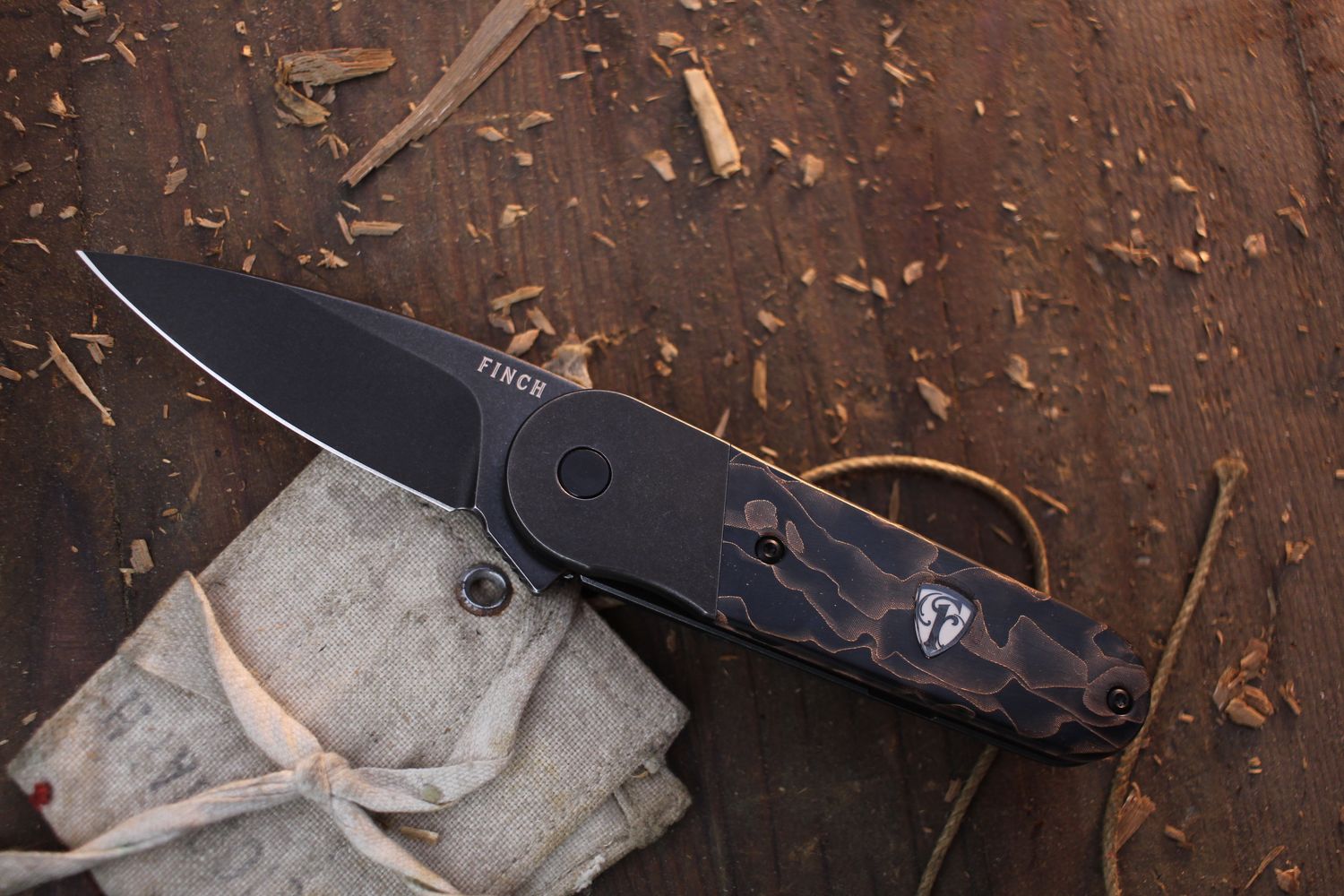 Finch Knives Cherry Bomb 2.6&quot; Framelock Flipper / Aftermath Raffir &amp; Milled Titanium Clip / Blackwashed 154CM