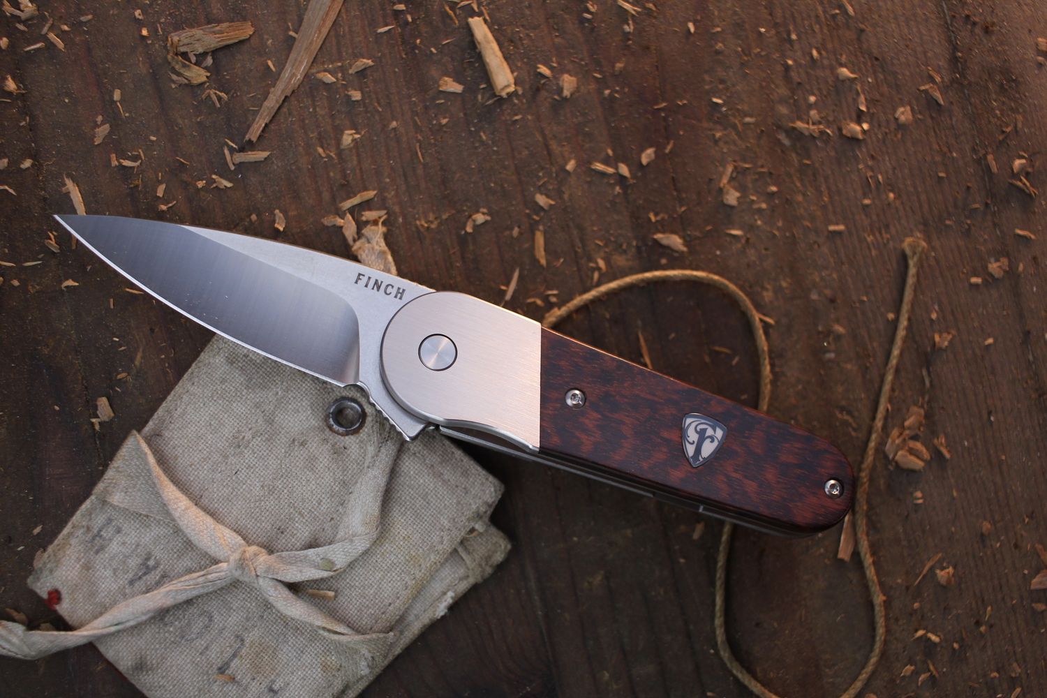 Finch Knives Cherry Bomb 2.6&quot; Framelock Flipper / Snakewood &amp; Milled Titanium Clip / Blackwashed 154CM