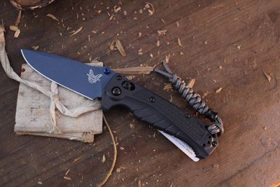 Benchmade Mini Adira 3.2&quot; AXIS Lock Folder / Tempest Gray Grivory / Blue Cerakote MagnaCut ( Pre Owned )