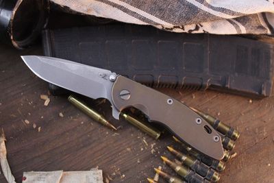 Hinderer XM-18 3.5&quot; Spanto Framelock Flipper / Battle Bronze Titanium / Stonewashed S45VN ( Pre Owned )
