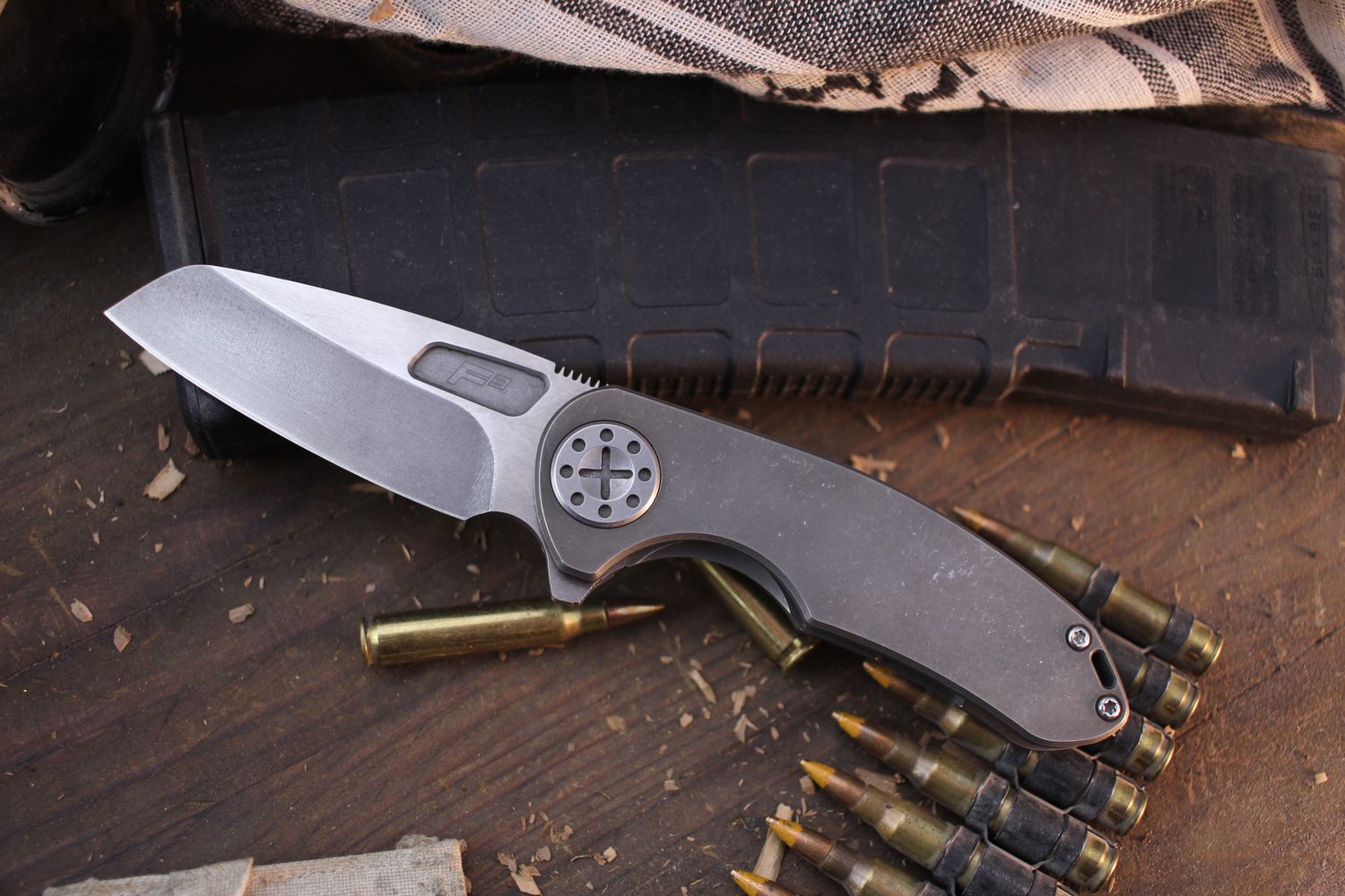 Curtiss Knives F3 Medium 3.25&quot; Framelock Flipper / Stonewashed Titanium / Two Tone CPM-MagnaCut Wharnecliffe ( Pre Owned )