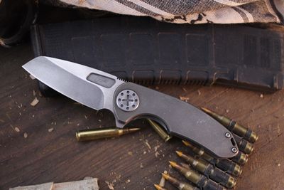 Curtiss Knives F3 Medium 3.25" Framelock Flipper / Stonewashed Titanium / Two Tone CPM-MagnaCut Wharnecliffe ( Pre Owned )