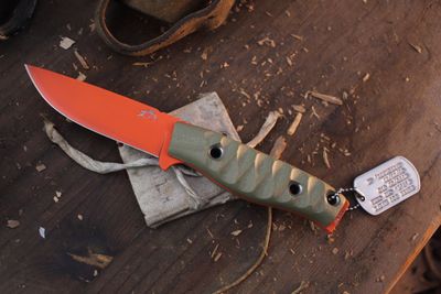 3DK MAK 4&quot; Fixed Drop Point, Hunter Orange Cerakote M390 Blade / OD Green G10 Handle