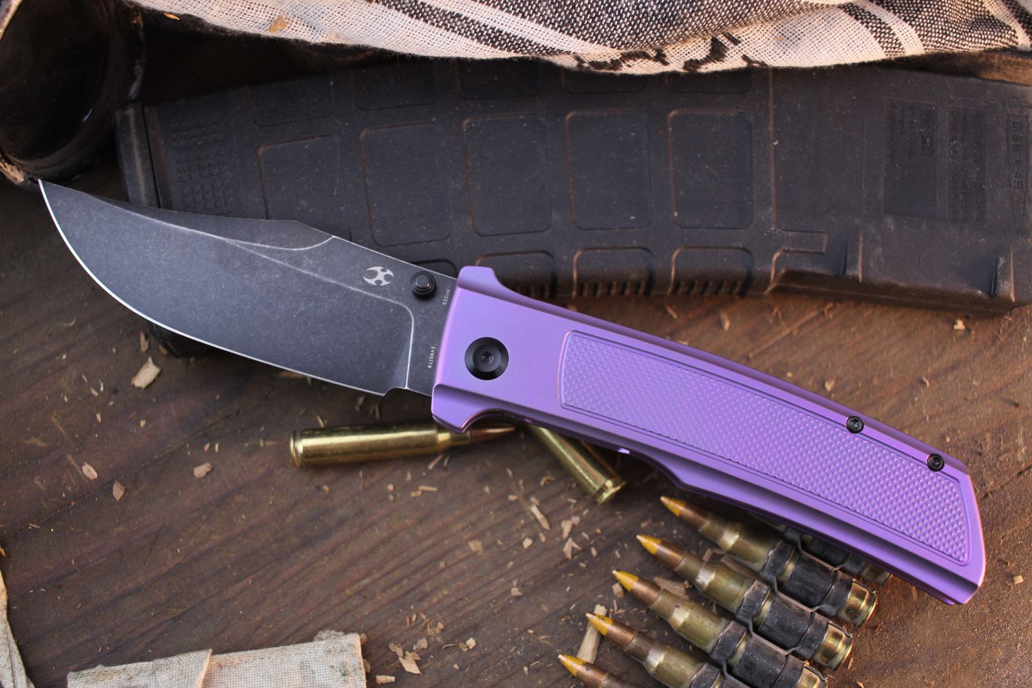 KANSEPT Bison 4.25&quot; Framelock Folder / Purple Titanium / Blackwashed S35VN ( Pre Owned )