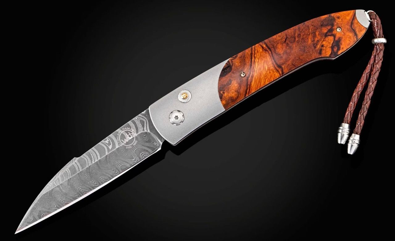 William Henry B22 Vista 3.3&quot; Button Lock Auto / Desert Ironwood &amp; Citrine Studs / Forged Meadows Damascus