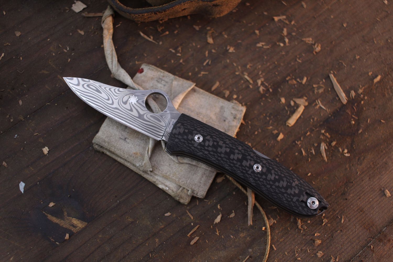 Spyderco Sprint Run Spyopera 2.9&quot; Lockback Folder / Carbon Fiber / Thor Damasteel ( Pre Owned )
