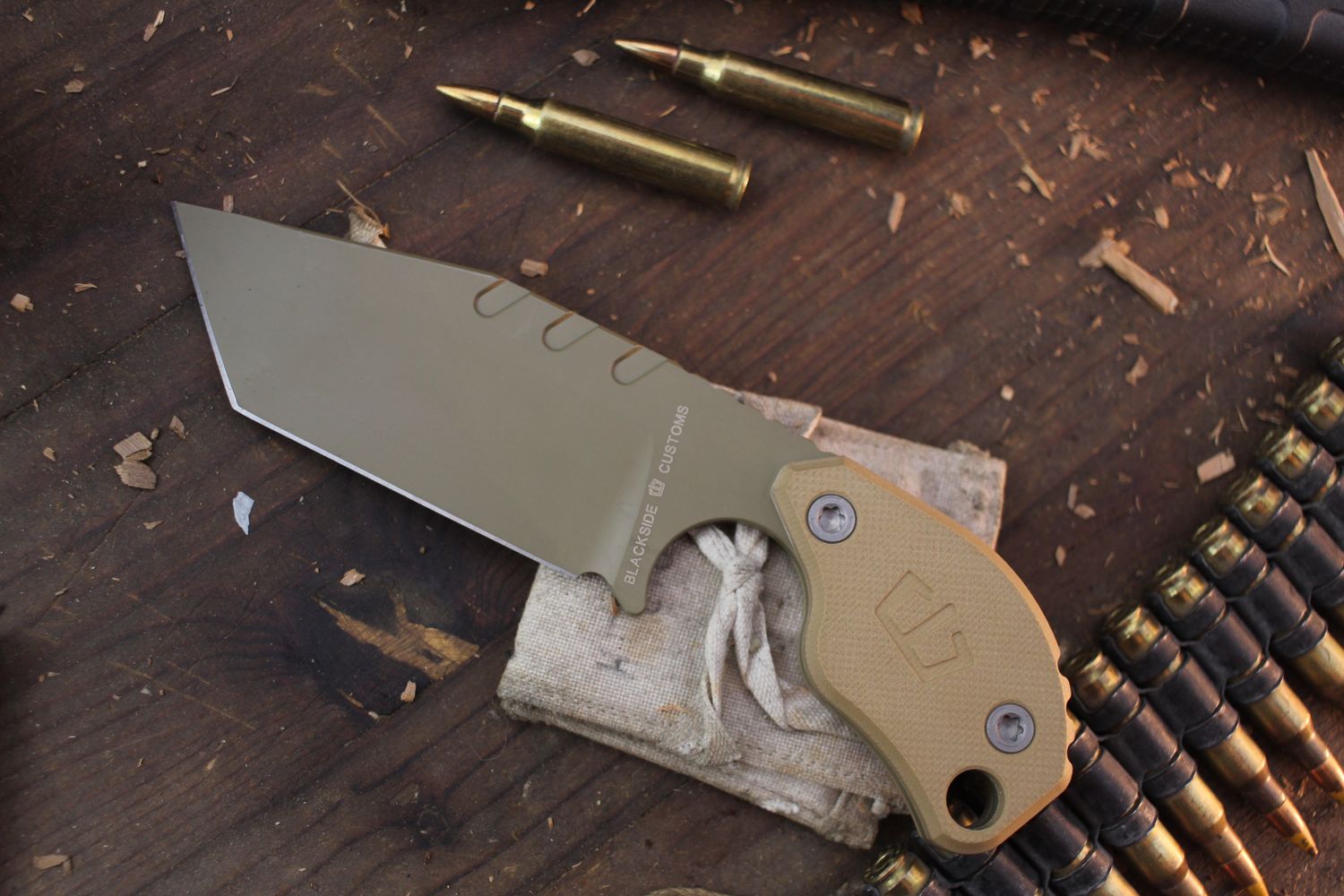 Black Side Customs &amp; Strider Collaboration SLCC 3.75&quot; Fixed Blade / Tan G10 / Tan CTS-XHP ( Pre Owned )