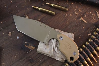 Black Side Customs &amp; Strider Collaboration SLCC 3.75&quot; Fixed Blade / Tan G10 / Tan CTS-XHP ( Pre Owned )