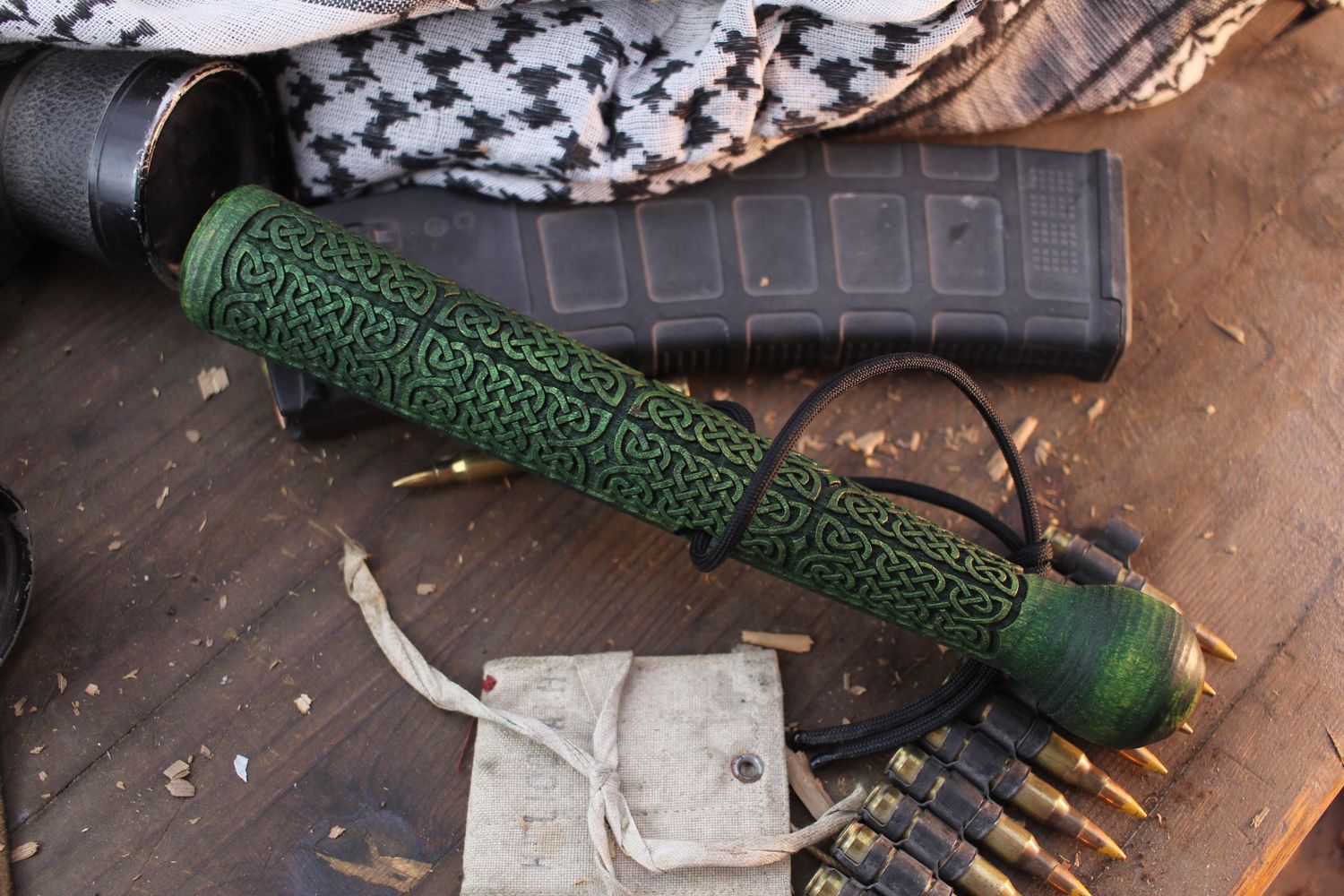 RMJ Tactical Loaded Day 10&quot; Stick / Celtic Knot Green Hickory ( Pre Owned )
