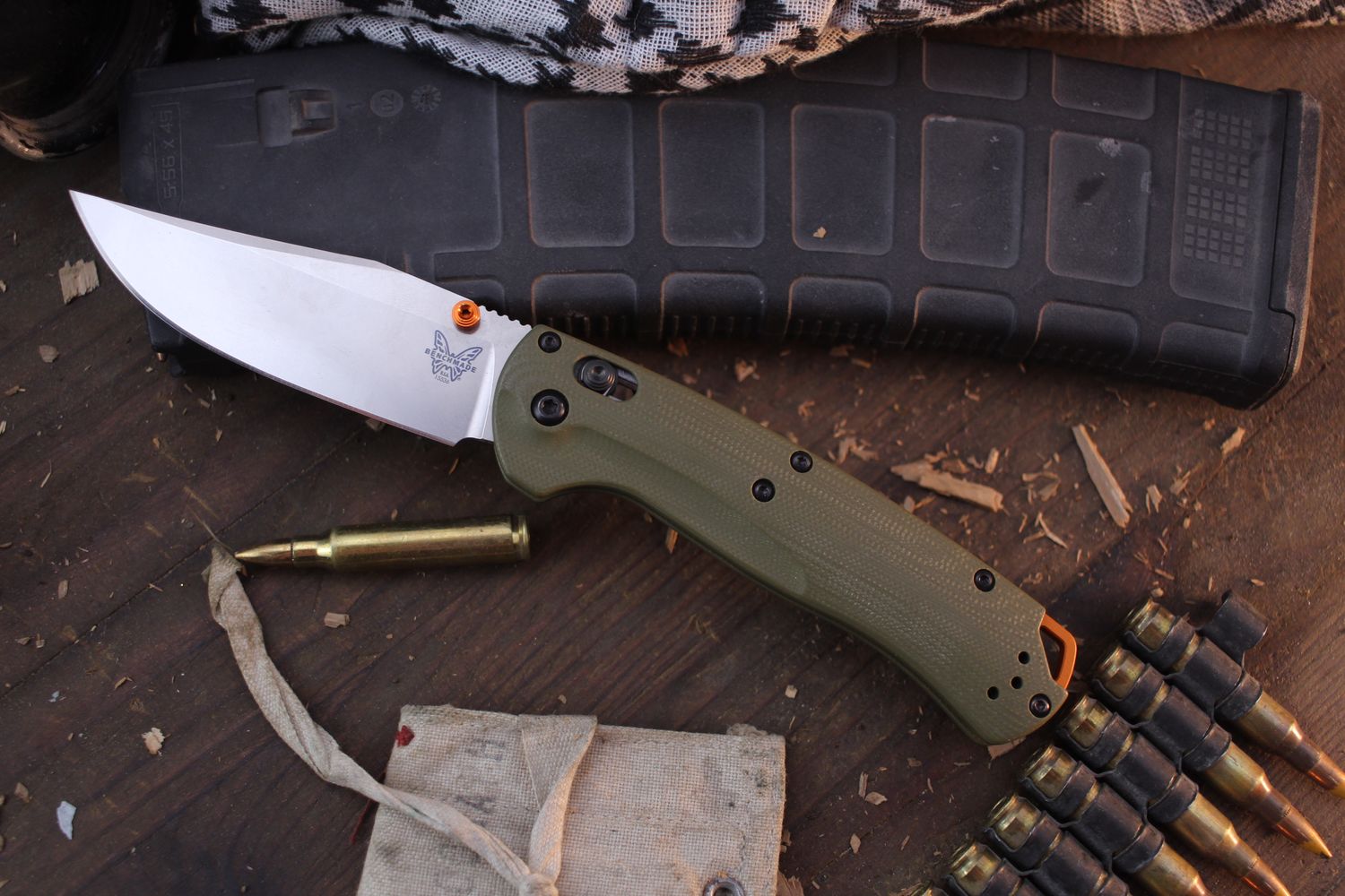 Benchmade Taggedout 3.5&quot; AXIS Lock Folder / OD Green G-10 / Satin S45VN ( Pre Owned )