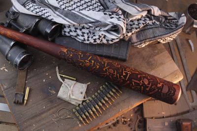 RMJ Tactical Angry Steve / 34" Maple / Chaos Pattern Engraving ( Pre Owned ) 