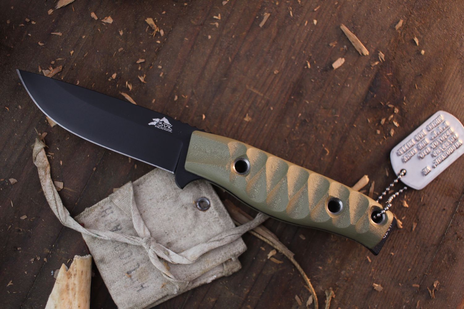 3DK MAK 4&quot; Fixed Drop Point, Black Cerakote M390 Blade / OD Green G10 Handle