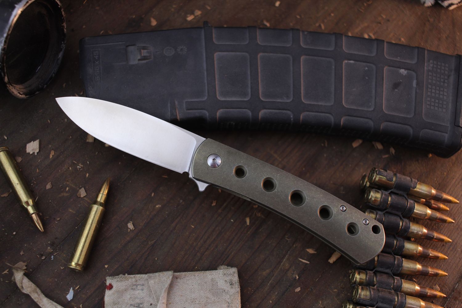 DROP + Laconico Keen 3.25&quot; Framelock Flipper / Bronzed Titanium /  Satin S35VN ( Pre Owned )