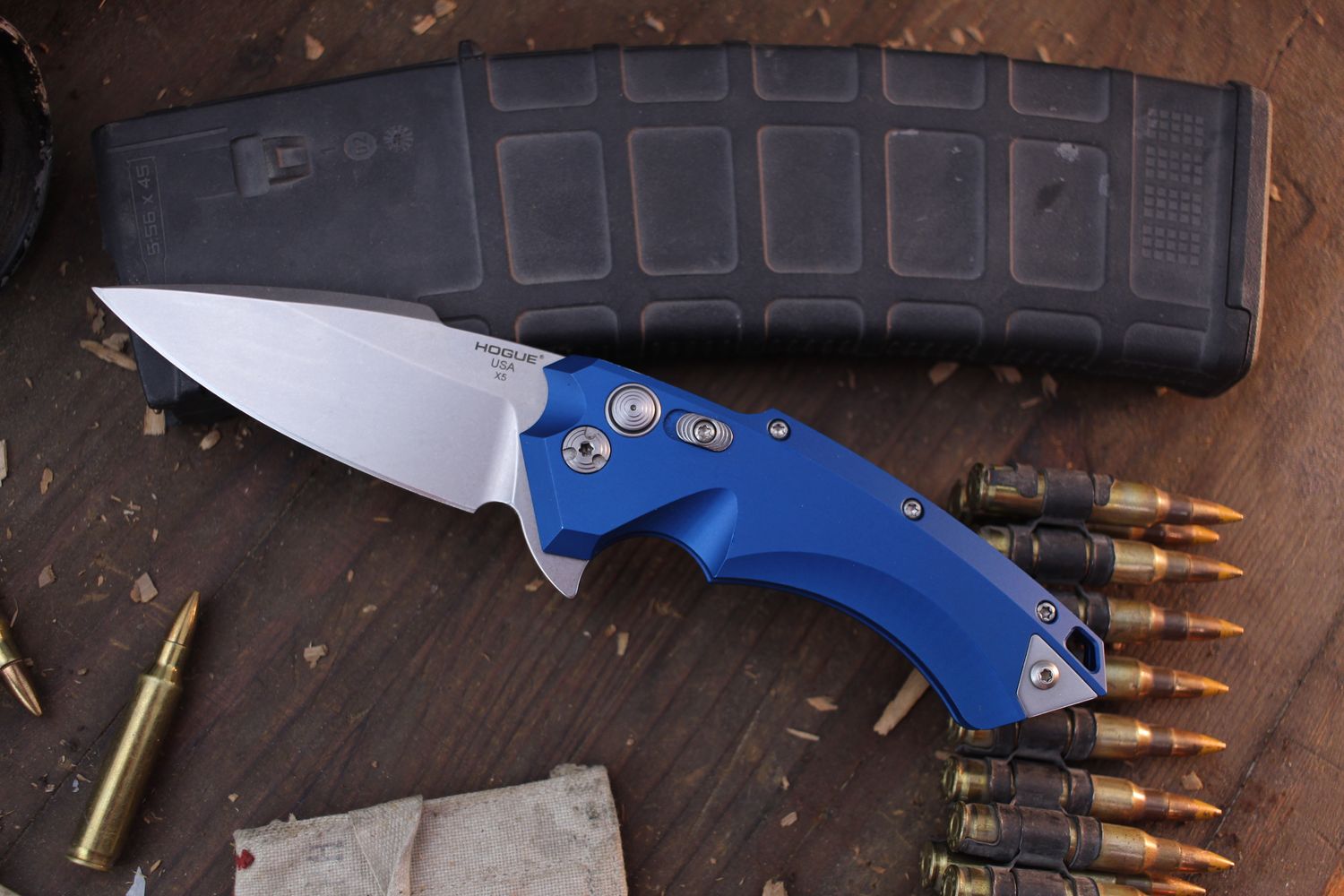 Hogue Knives X5 3.5&quot; Buttonlock Assisted Flipper / Blue Aluminum / Stonewashed CPM-154 ( Pre Owned )