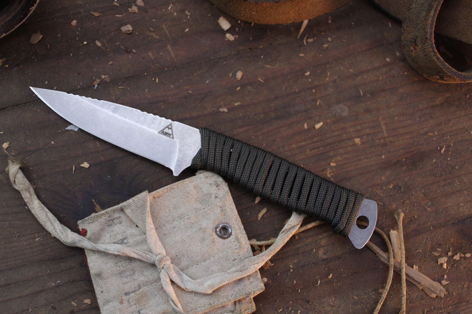 Alaska Blade Works Thinhorn 3.25” Fixed Blade / OD Green Paracord / Stonewashed S45VN