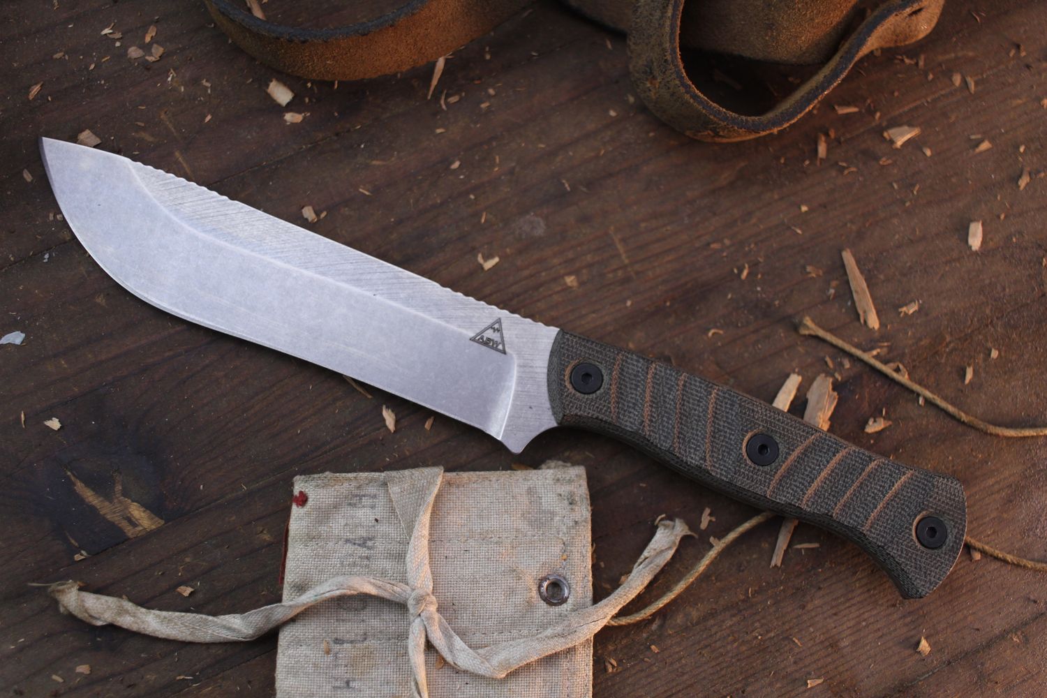 Alaska Blade Works Umimak Skinner 4” Fixed Blade / OD Green Canvas Micarta / Stonewashed S45VN