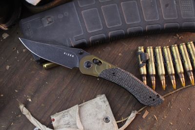 Kizer Paul Munko Mini Mystic 3.2” Crossbar Lock Folder / Burlap Micarta &amp; Ultem / Stonewashed 154CM