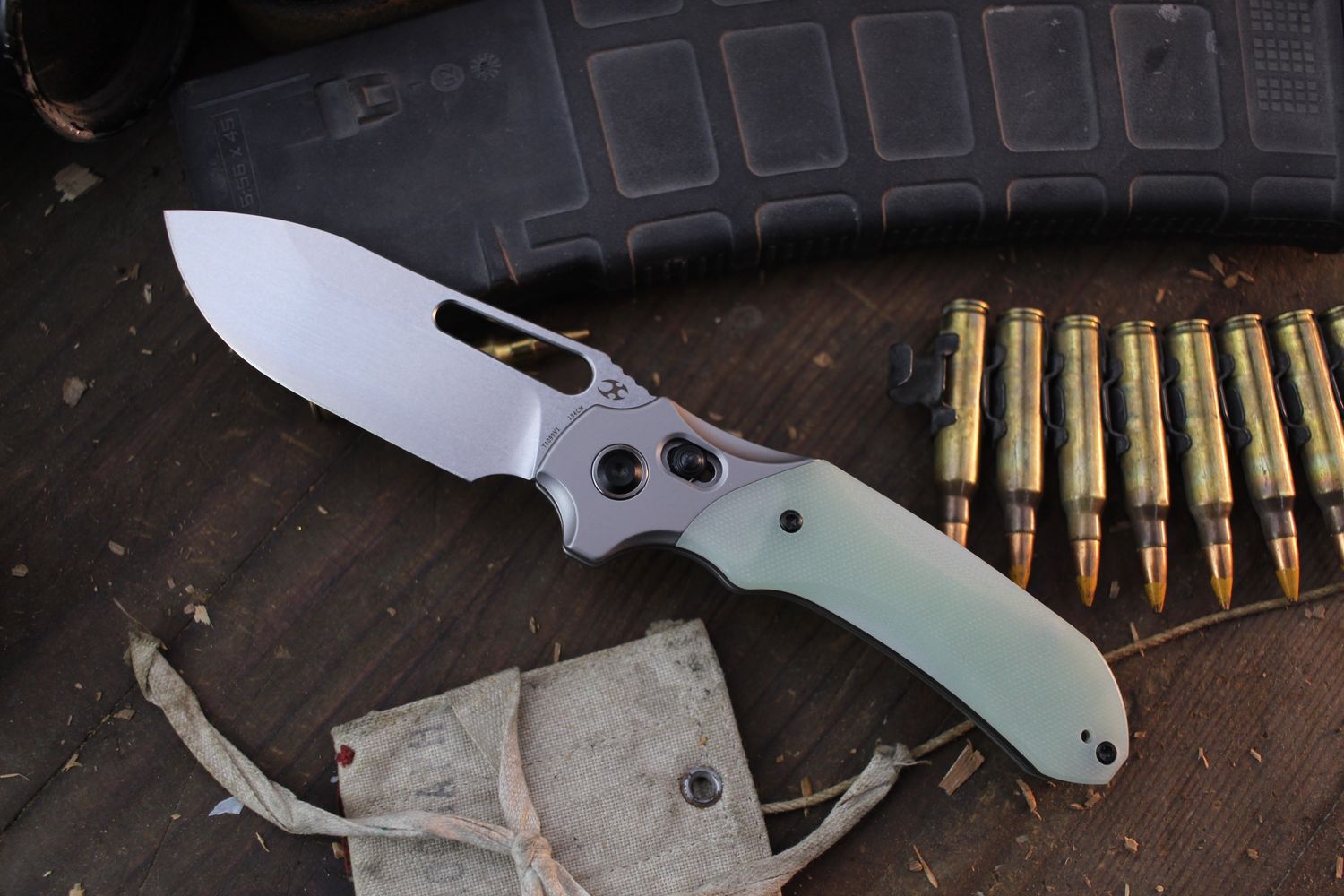 KANSEPT Knives Paul Munko Quasar 3.3” Crossbar Lock Folder / Jade G-10 / Stonewashed 154CM