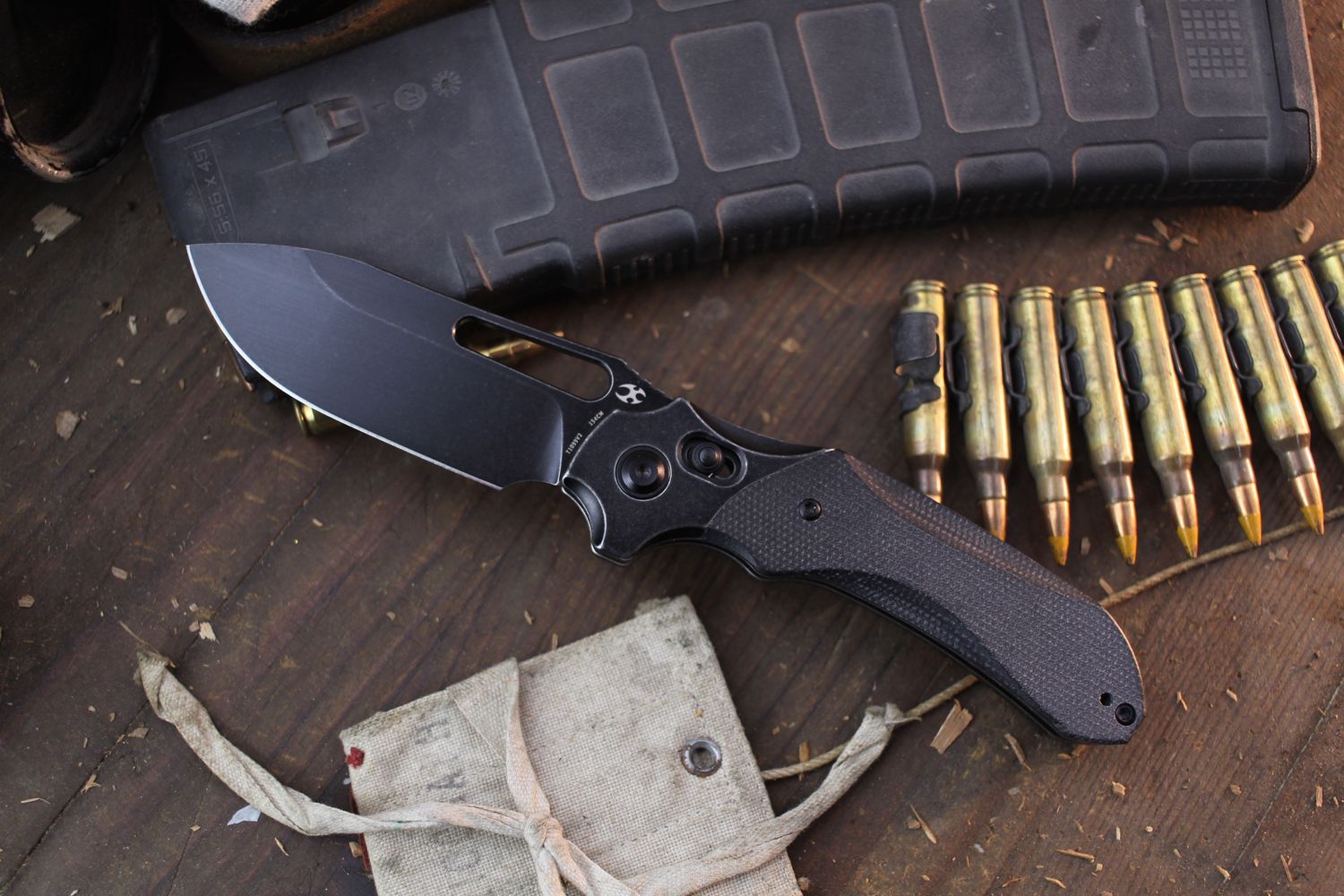 KANSEPT Knives Paul Munko Quasar 3.3” Crossbar Lock Folder / Black Micarta / Blackwashed 154CM