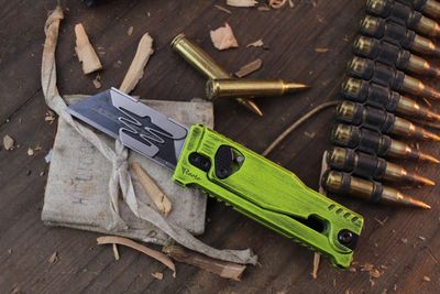 Reate EXO-U Utility Gravity OTF / Distressed Green Aluminum / Stainless Utility Blade ( Pre Owned )