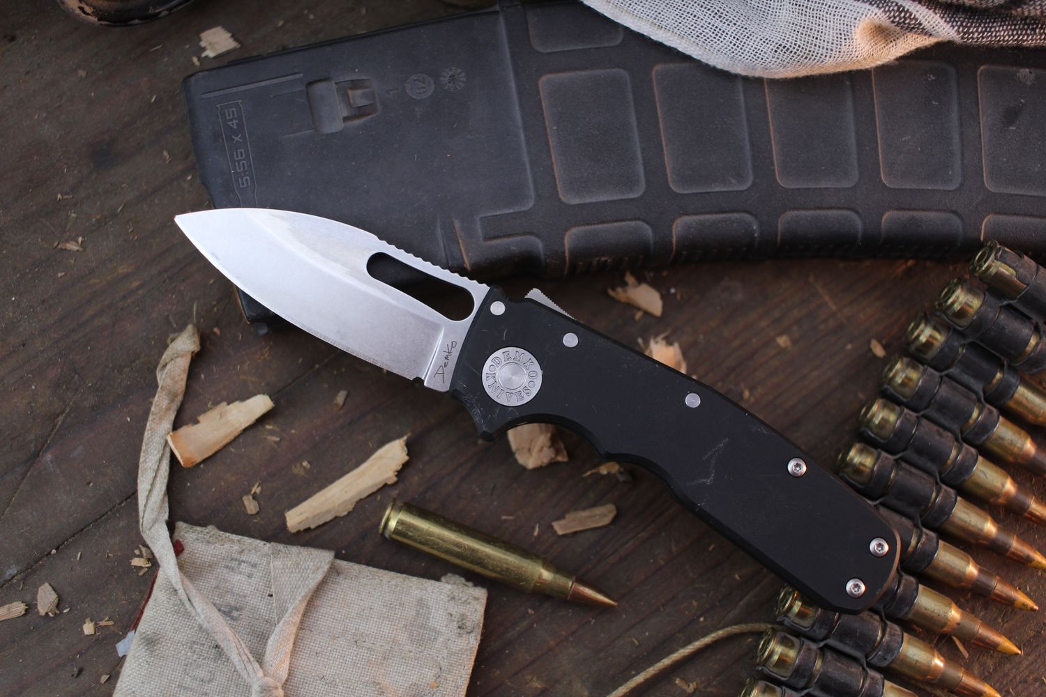 Demko Shark Cub Drop Point 2.75&quot; Shark Lock Folder / Black Aluminum / Stonewashed 20CV ( Pre Owned )