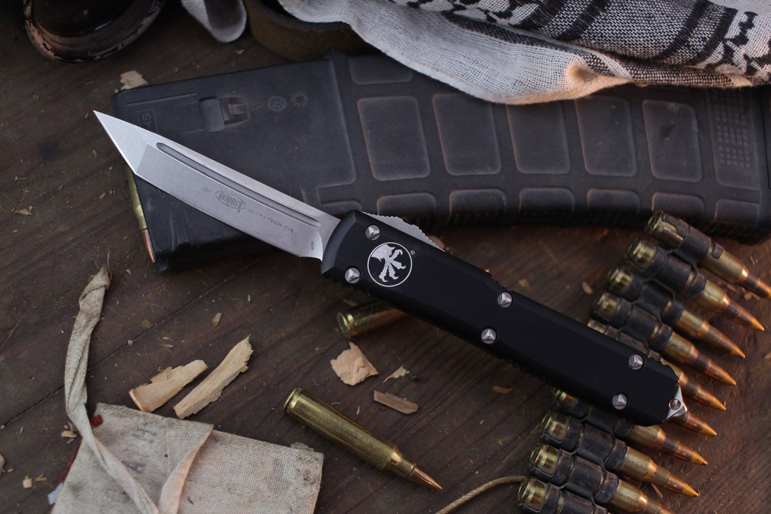 Microtech Ultratech 3.4&quot; T/E OTF Automatic  / Black Aluminum / Satin ( Pre Owned )