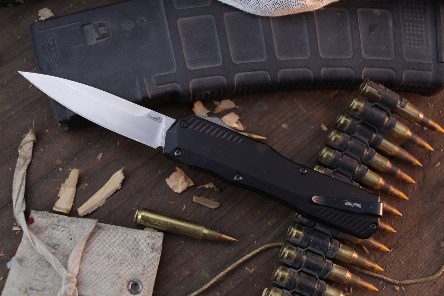 Kershaw Livewire 3.4&quot; OTF Automatic Knife / Black Aluminum / Stonewashed Magnacut ( Pre Owned )