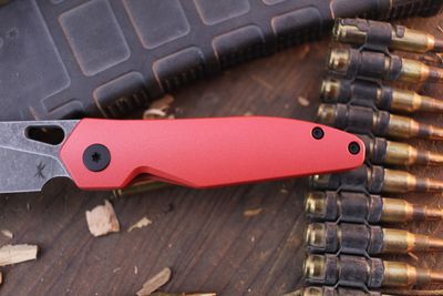 Keanison Knives Stray 2.0 2.875&quot; Framelock Knife / Red Cerakote Titanium / Acid Washed Magnacut ( Pre Owned )
